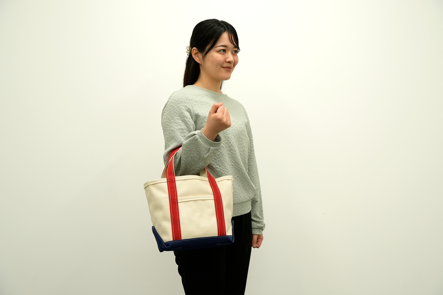 トートバック Sサイズ（キナリ×オレンジレッド×ネイビー）