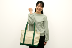 トートバック ファスナー付 Mサイズ（キナリ×グリーン）