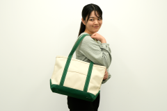 トートバック ファスナー付 Mサイズ（キナリ×グリーン）